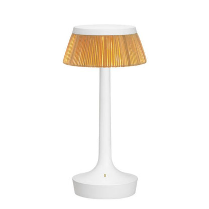 Lampe à poser Bon Jour Unplugged de Philippe Starck - Flos-Blanc-Abat-Jour Rotin-The Woods Gallery