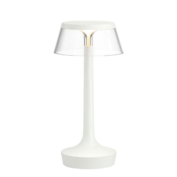 Lampe à poser Bon Jour Unplugged de Philippe Starck - Flos-Blanc-Abat-Jour Transparent-The Woods Gallery