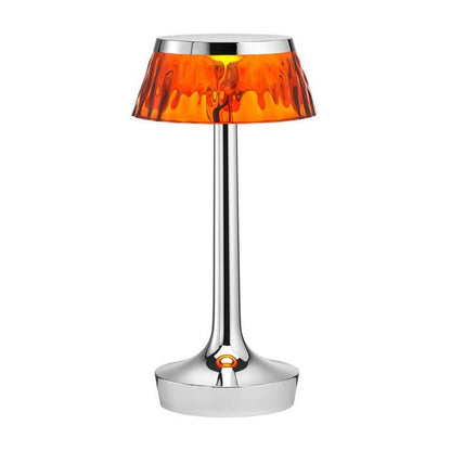 Lampe à poser Bon Jour Unplugged de Philippe Starck - Flos-Chrome-Abat-Jour Ambre-The Woods Gallery