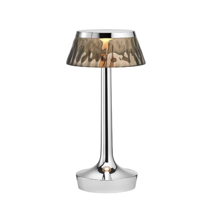 Lampe à poser Bon Jour Unplugged de Philippe Starck - Flos-Chrome-Abat-Jour Fumé-The Woods Gallery