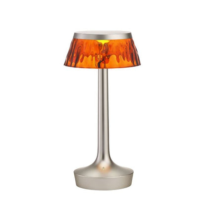 Lampe à poser Bon Jour Unplugged de Philippe Starck - Flos-Chrome noir-Abat-Jour Ambre-The Woods Gallery