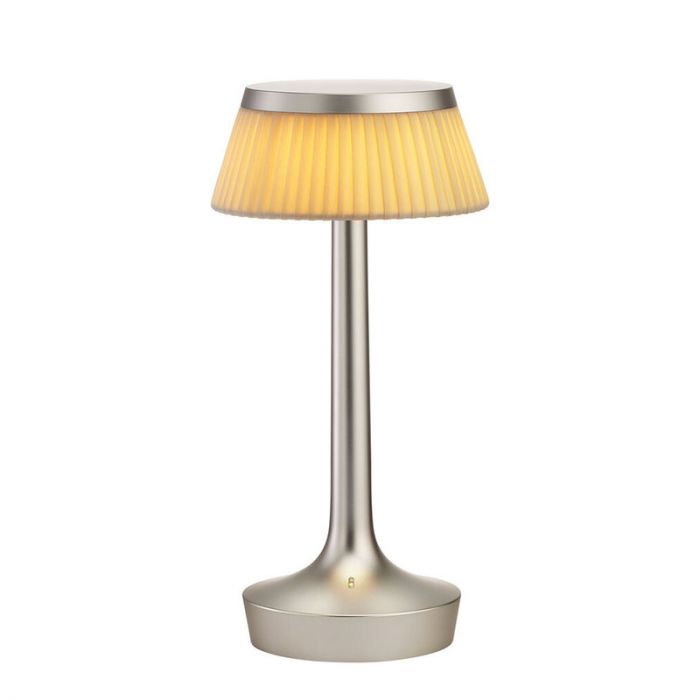 Lampe à poser Bon Jour Unplugged de Philippe Starck - Flos-Chrome noir-Abat-Jour Ivoire-The Woods Gallery
