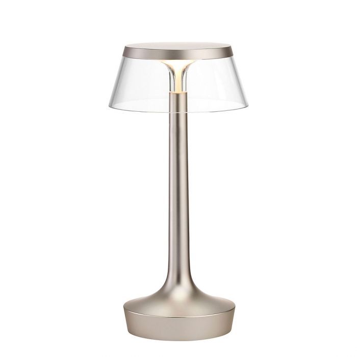 Lampe à poser Bon Jour Unplugged de Philippe Starck - Flos-Chrome noir-Abat-Jour Transparent-The Woods Gallery