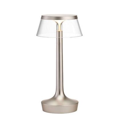 Lampe à poser Bon Jour Unplugged de Philippe Starck - Flos-Chrome noir-Abat-Jour Transparent-The Woods Gallery