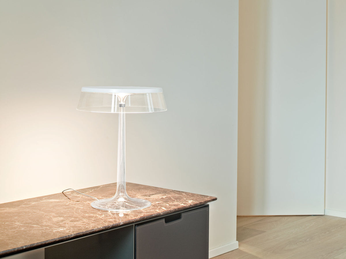Lampe à poser Bon Jour de Philippe Starck - Flos-Blanc mat-Transparente-The Woods Gallery