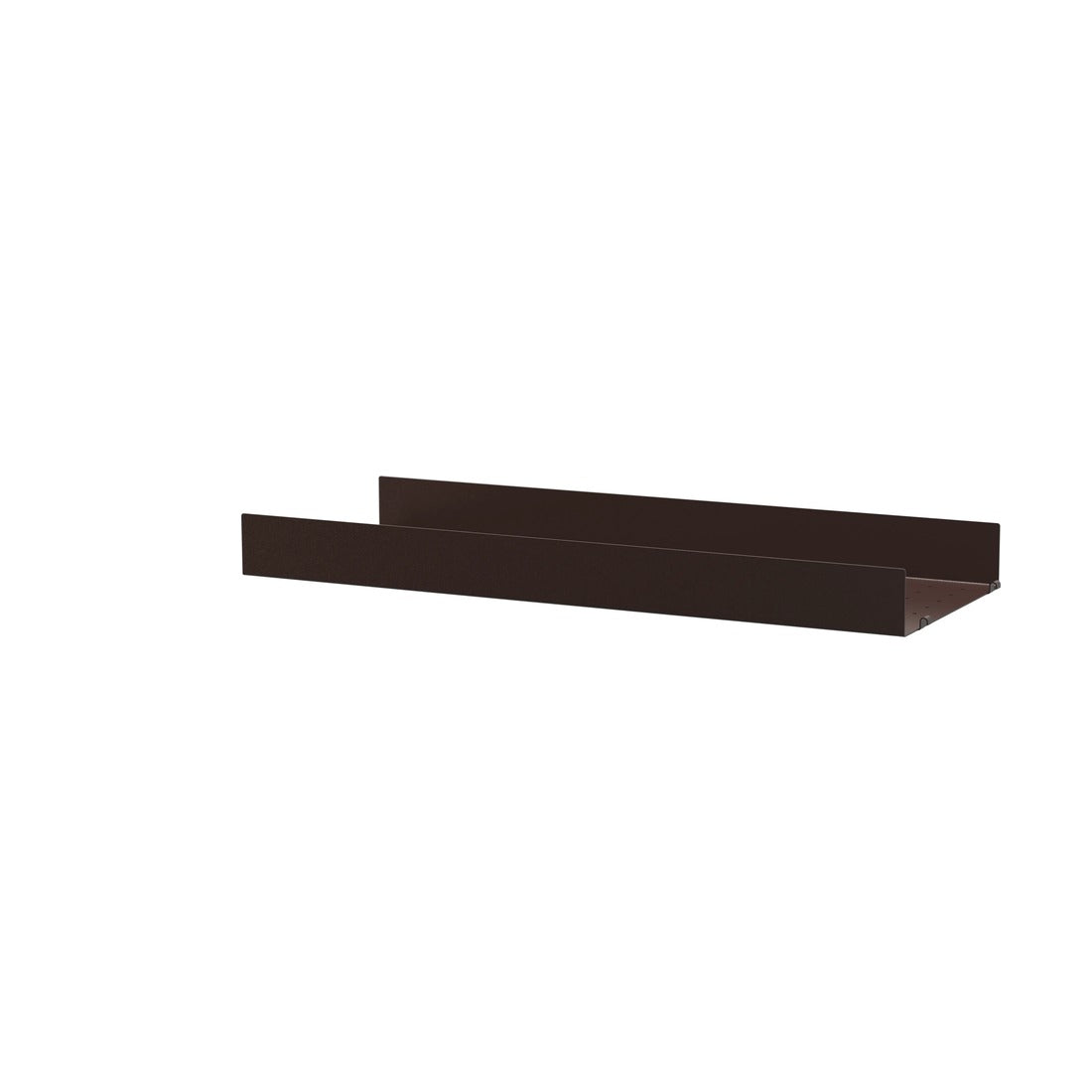 Étagère en métal perforé à rebords hauts L 58 ou 78 cm, String Furniture, coloris brun foncé, 78x30 cm, packshot sur fond blanc