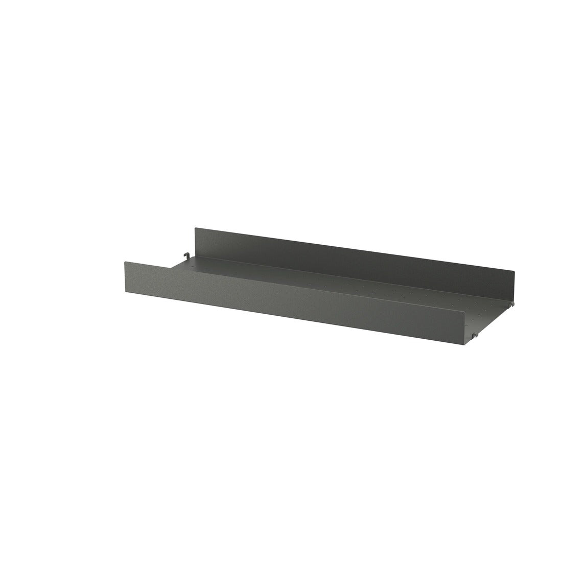 Étagère en métal perforé à rebords hauts L 58 ou 78 cm, String Furniture, coloris gris foncé, 78x30 cm, packshot sur fond blanc