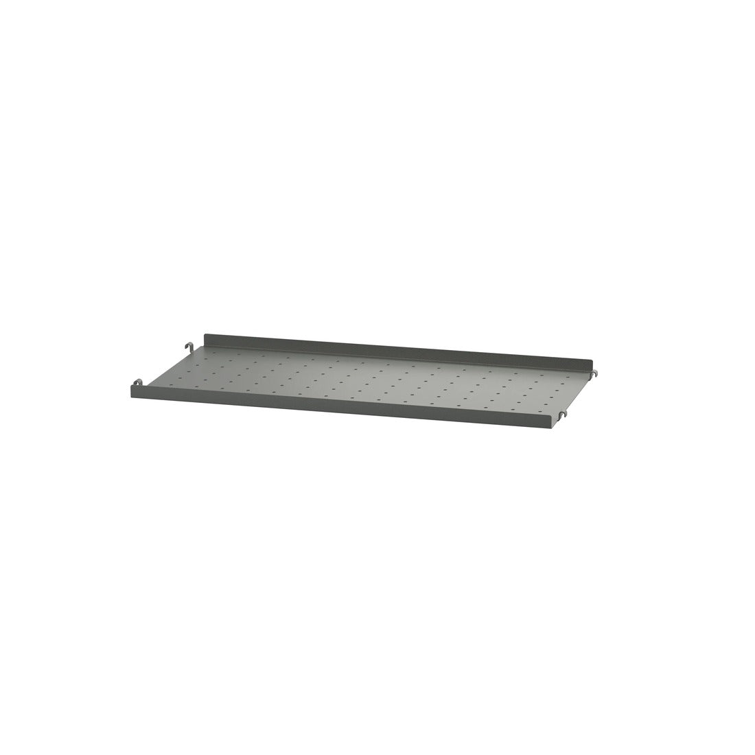 Etagère en métal perforée avec rebord, String Furniture, coloris gris foncé, 58x20cm, packshot sur fond blanc