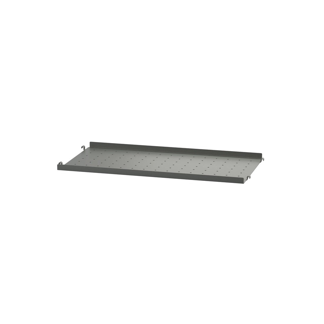 Etagère en métal perforée avec rebord, String Furniture, coloris gris foncé, 58x30cm, packshot sur fond blanc