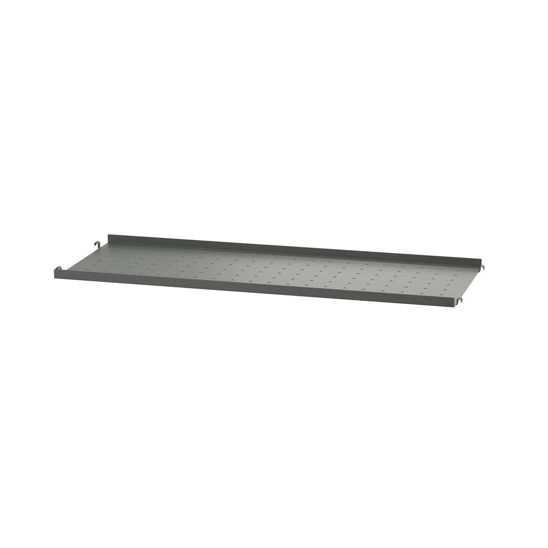 Etagère en métal perforée avec rebord, String Furniture, coloris gris foncé, 78x30cm, packshot sur fond blanc