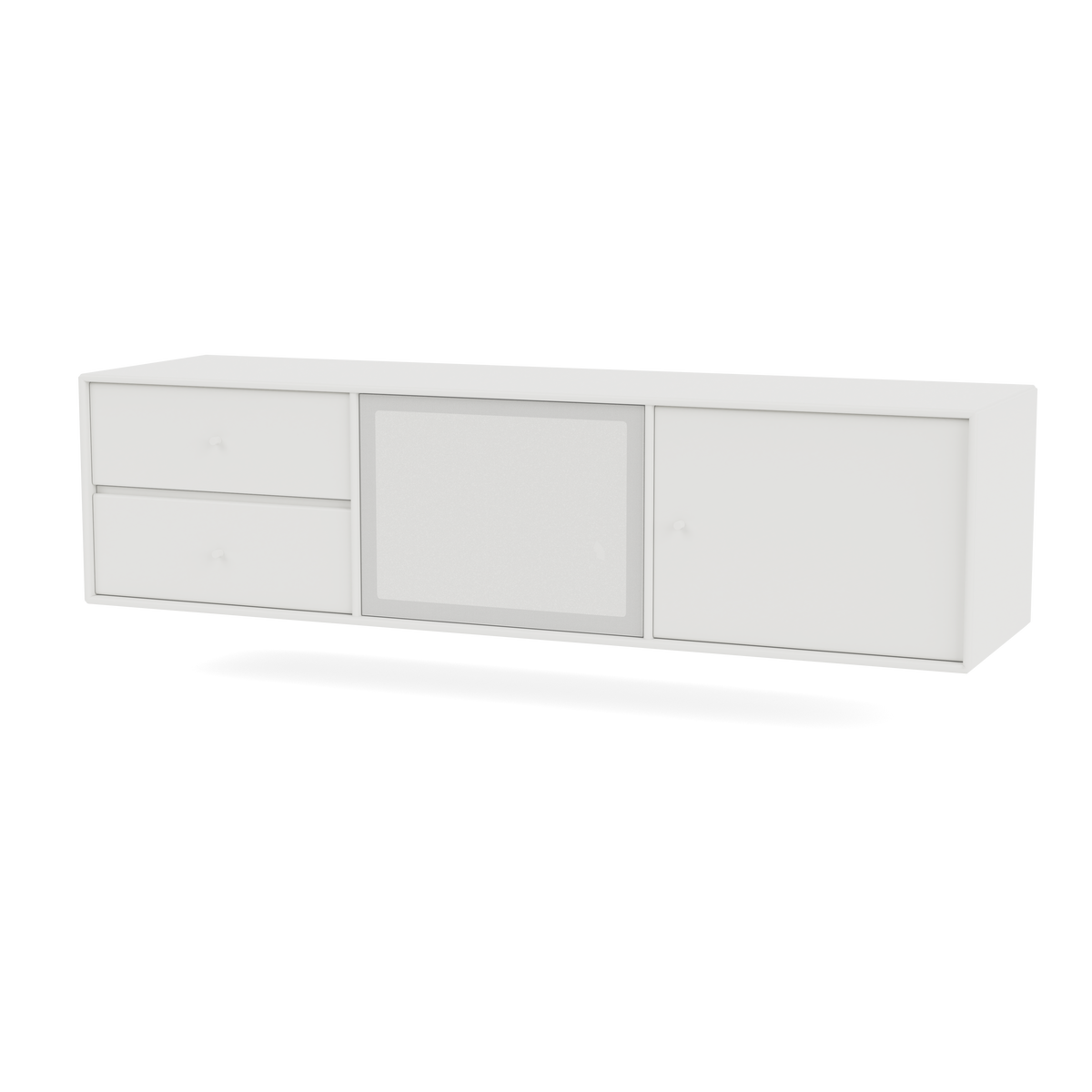 Meuble Tv Octave VI par Peter J. Lassen, laque 01 White, suspendu au mur, packshot Montana