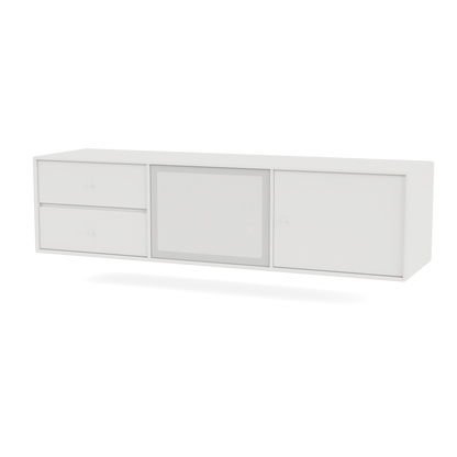 Meuble Tv Octave VI par Peter J. Lassen, laque 01 White, suspendu au mur, packshot Montana