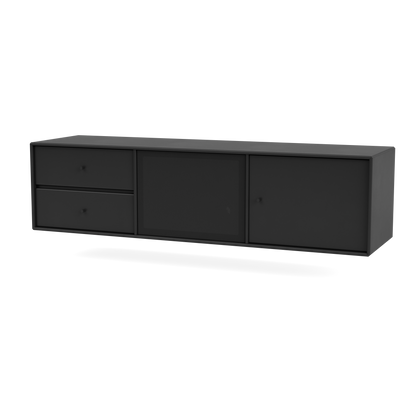 Meuble Tv Octave VI par Peter J. Lassen, laque 05 Black, suspendu au mur, packshot Montana