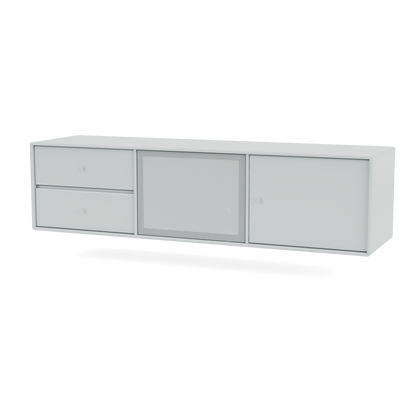 Meuble Tv Octave VI par Peter J. Lassen, laque 156 Oyster, suspendu au mur, packshot Montana