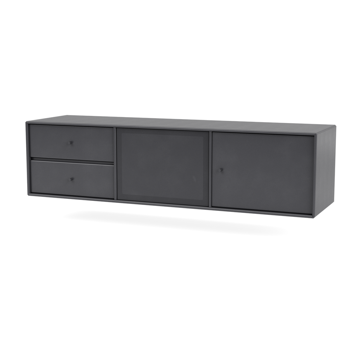 Meuble Tv Octave VI par Peter J. Lassen, laque 36 Coal, suspendu au mur, packshot Montana