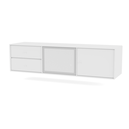 Meuble Tv Octave VI par Peter J. Lassen, laque 38 Snow, suspendu au mur, packshot Montana