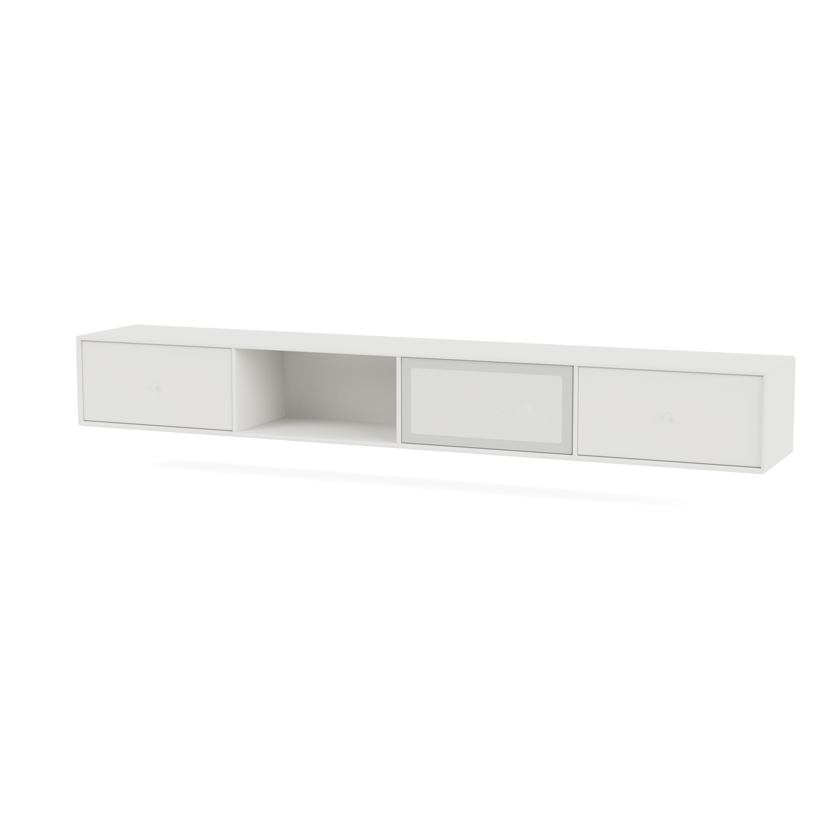 Meuble Tv Octave VII par Peter J. Lassen, laque 01 White, suspendu au mur, packshot Montana