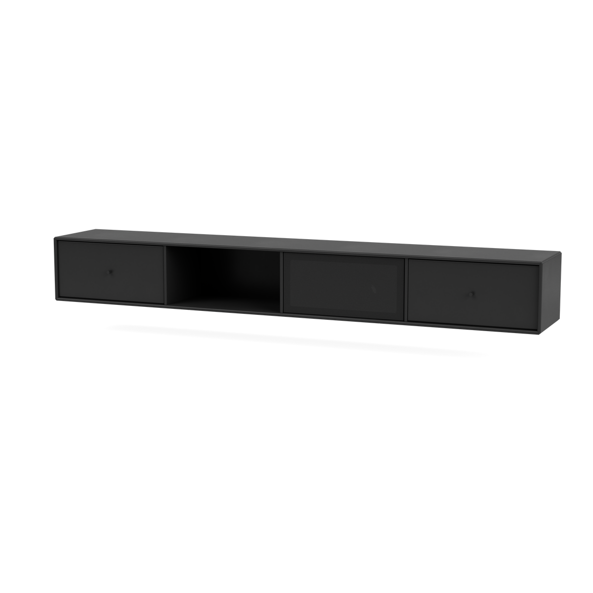 Meuble Tv Octave VII par Peter J. Lassen, laque 05 Black, suspendu au mur, packshot Montana