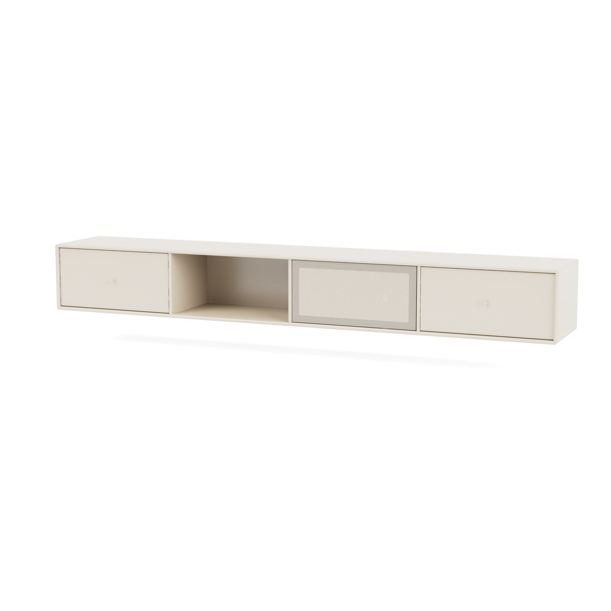 Meuble Tv Octave VII par Peter J. Lassen, laque 158 Oat, suspendu au mur, packshot Montana