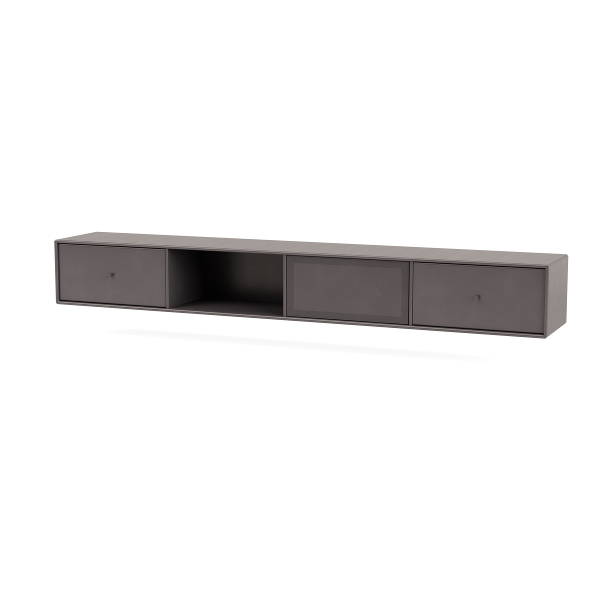 Meuble Tv Octave VII par Peter J. Lassen, laque 35 Coffee, suspendu au mur, packshot Montana