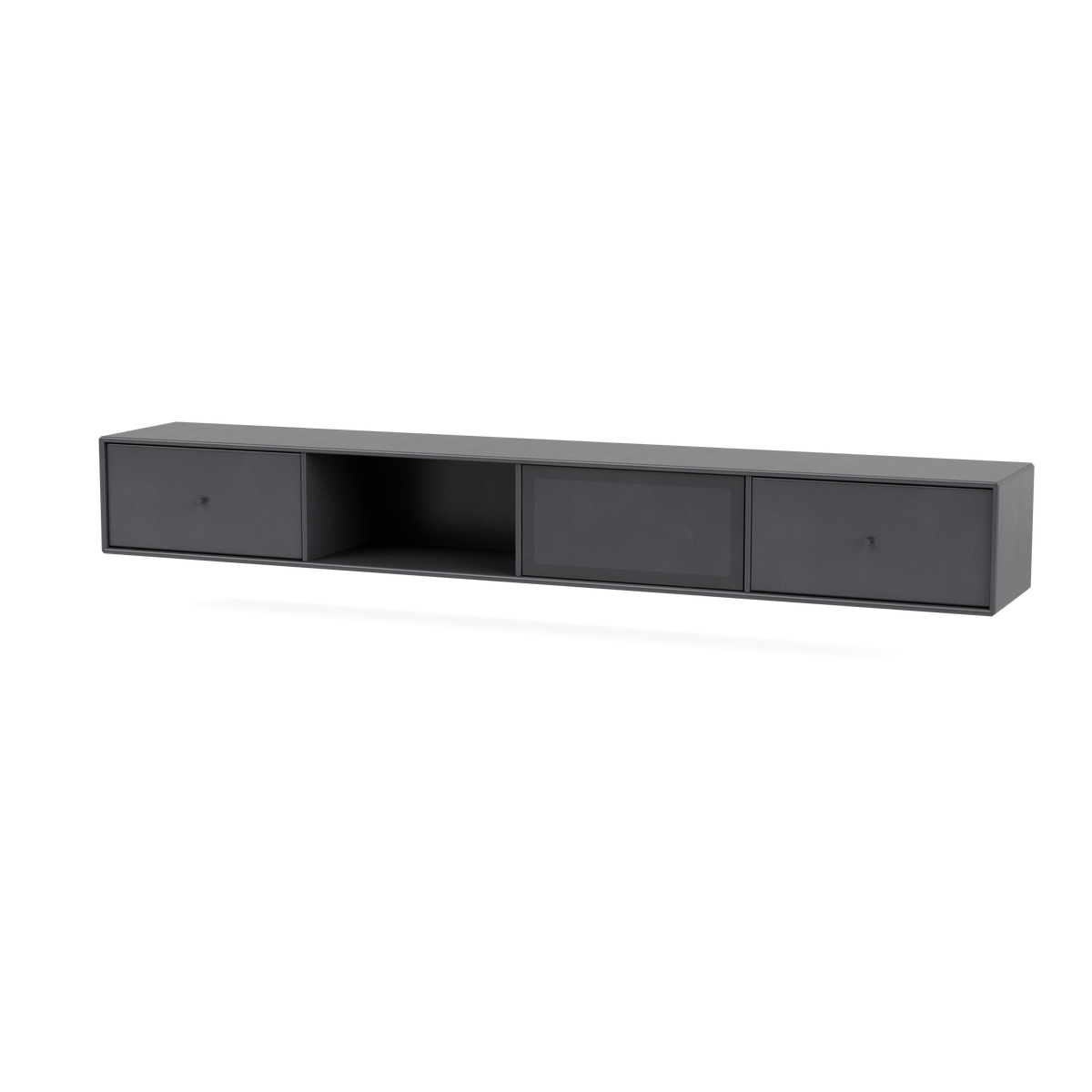 Meuble Tv Octave VII par Peter J. Lassen, laque 36 Coal, suspendu au mur, packshot Montana
