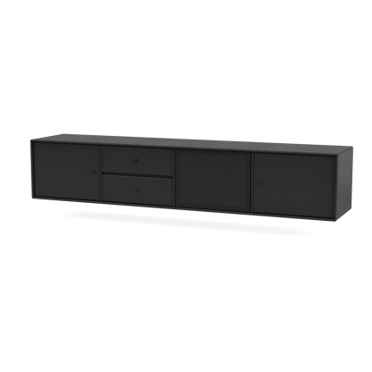 Meuble Tv Octave VIII par Peter J. Lassen, laque 05 Black, suspendu au mur, packshot Montana