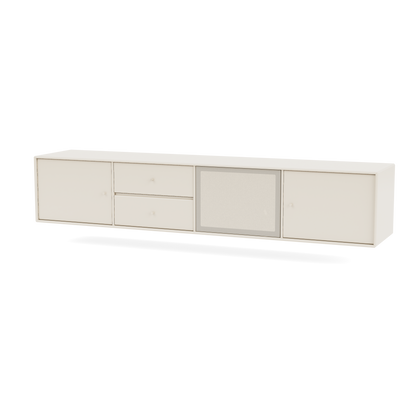 Meuble Tv Octave VIII par Peter J. Lassen, laque 158 Oat, suspendu au mur, packshot Montana