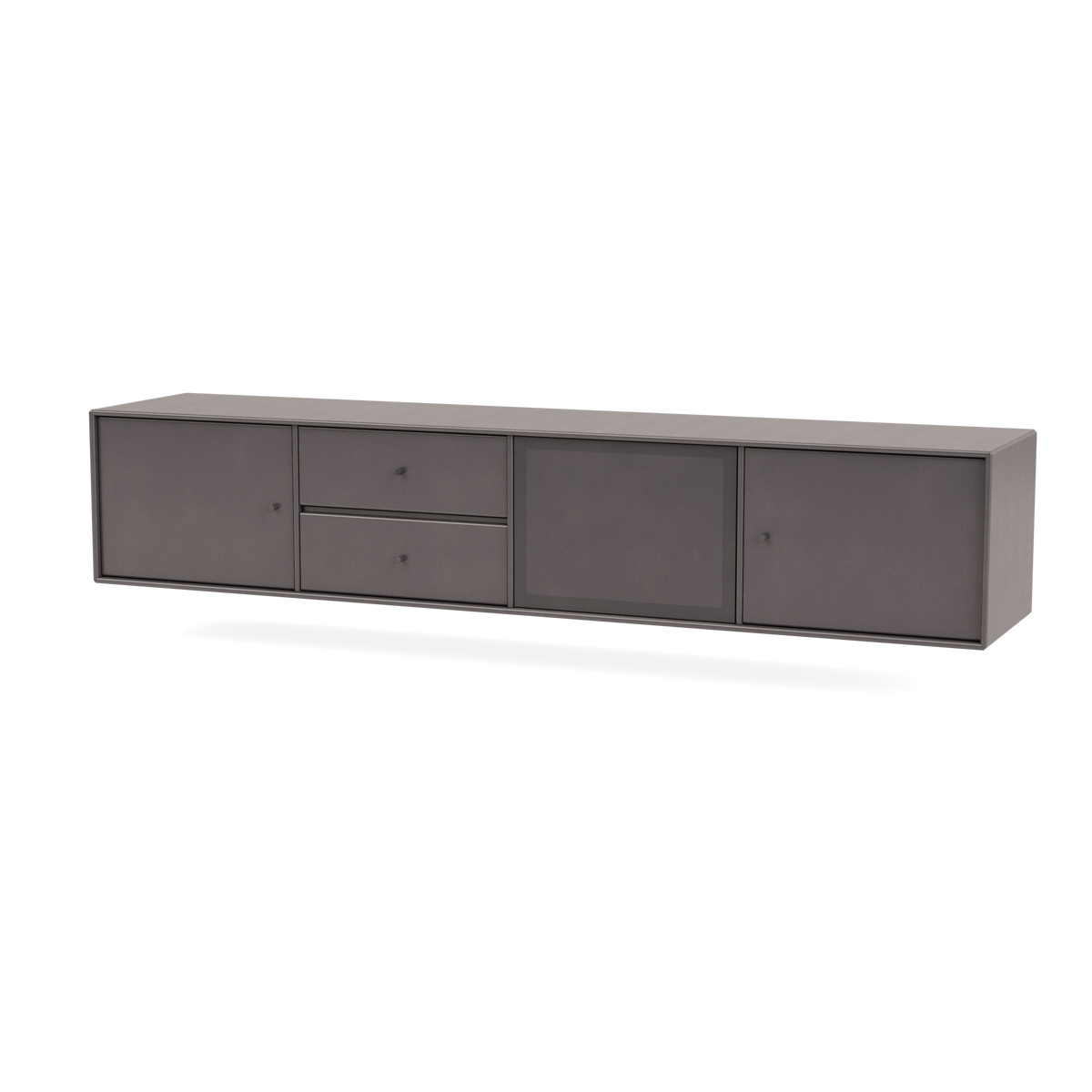 Meuble Tv Octave VIII par Peter J. Lassen, laque 35 Coffee, suspendu au mur, packshot Montana
