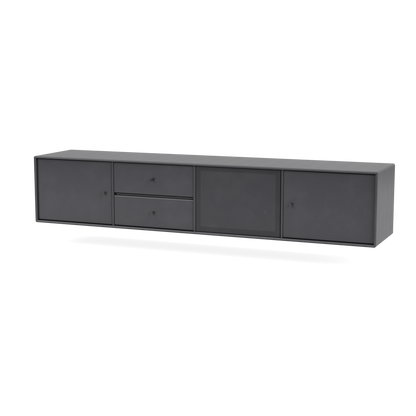 Meuble Tv Octave VIII par Peter J. Lassen, laque 36 Coal, suspendu au mur, packshot Montana
