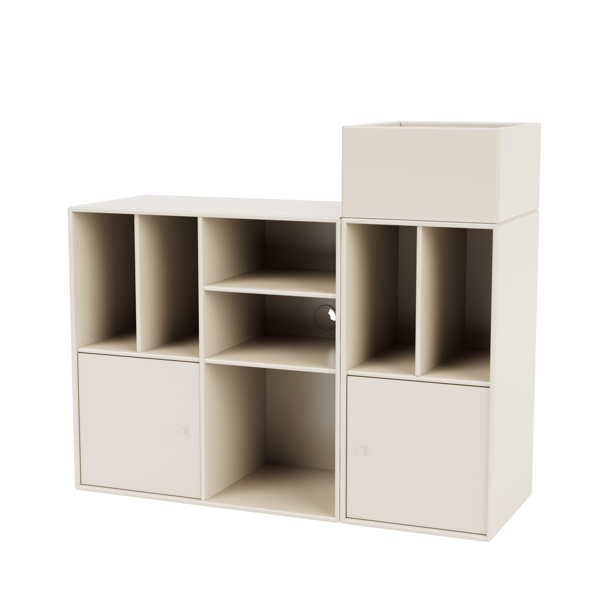 Meuble de Rangement Spin III par Peter J. Lassen, laque 158 Oat, suspendu au mur, packshot Montana