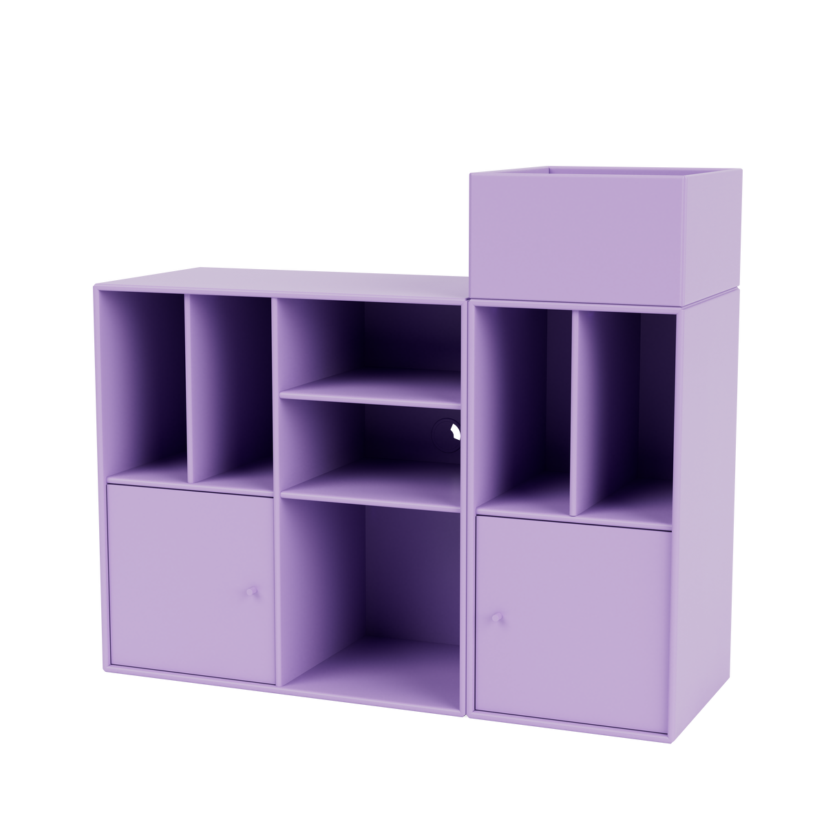 Meuble de Rangement Spin III par Peter J. Lassen, laque 164 Iris, suspendu au mur, packshot Montana
