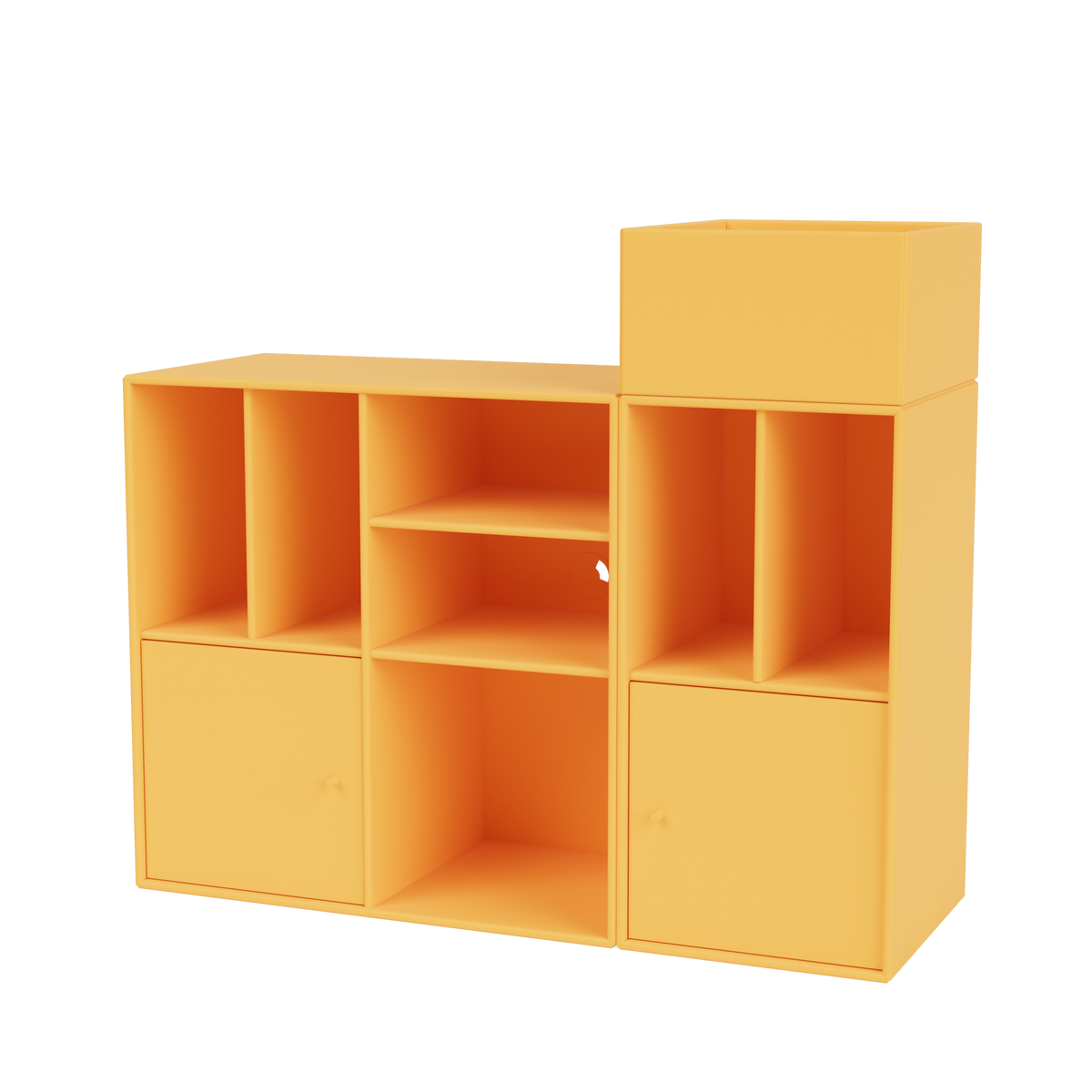 Meuble de Rangement Spin III par Peter J. Lassen, laque 166 Acacia, suspendu au mur, packshot Montana