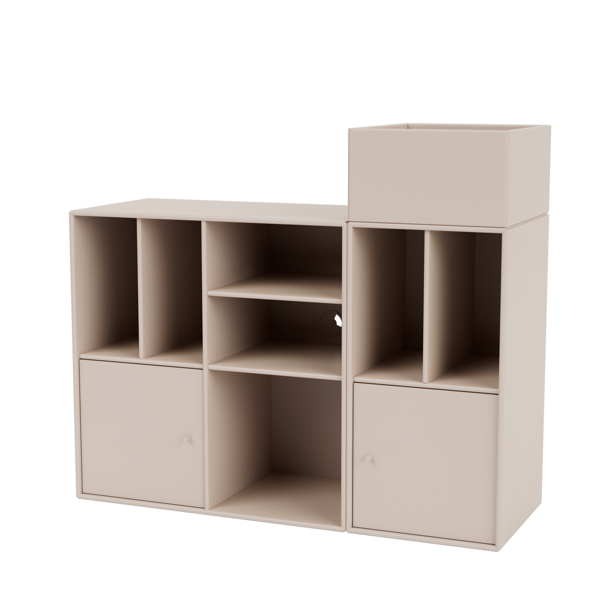 Meuble de Rangement Spin III par Peter J. Lassen, laque 168 Clay, suspendu au mur, packshot Montana