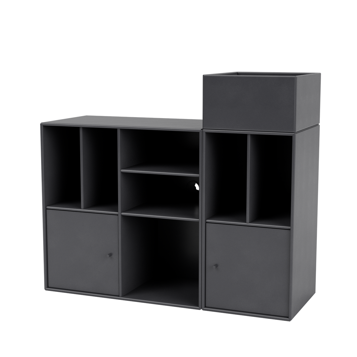 Meuble de Rangement Spin III par Peter J. Lassen, laque 36 Coal, suspendu au mur, packshot Montana