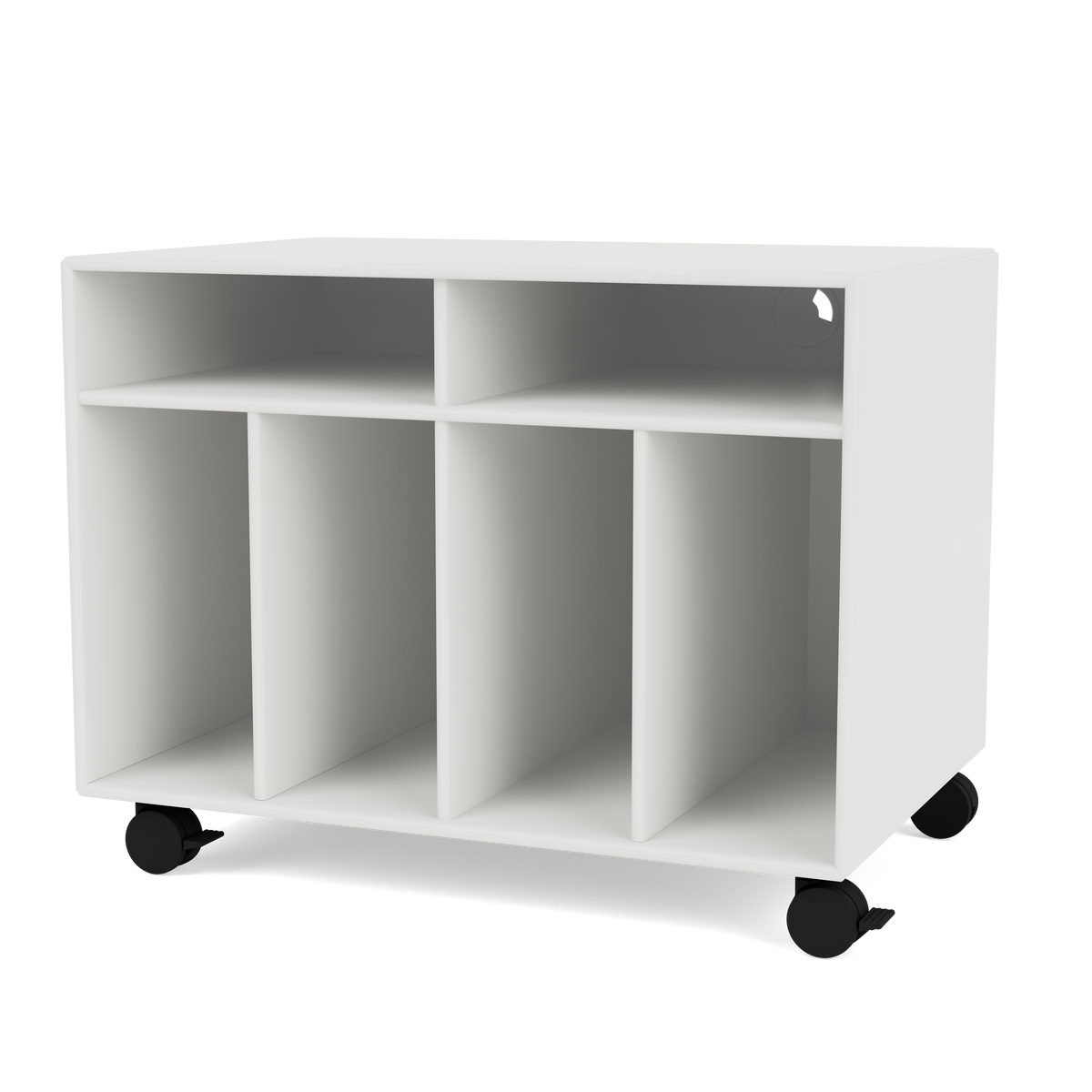 Module de Rangement Spin I par Peter J. Lassen, laque 01 White, sur roulettes, packshot Montana