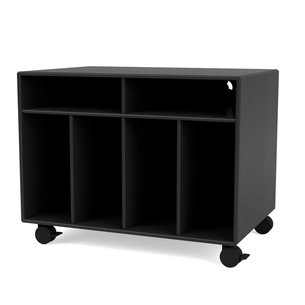 Module de Rangement Spin I par Peter J. Lassen, laque 05 Black, sur roulettes, packshot Montana