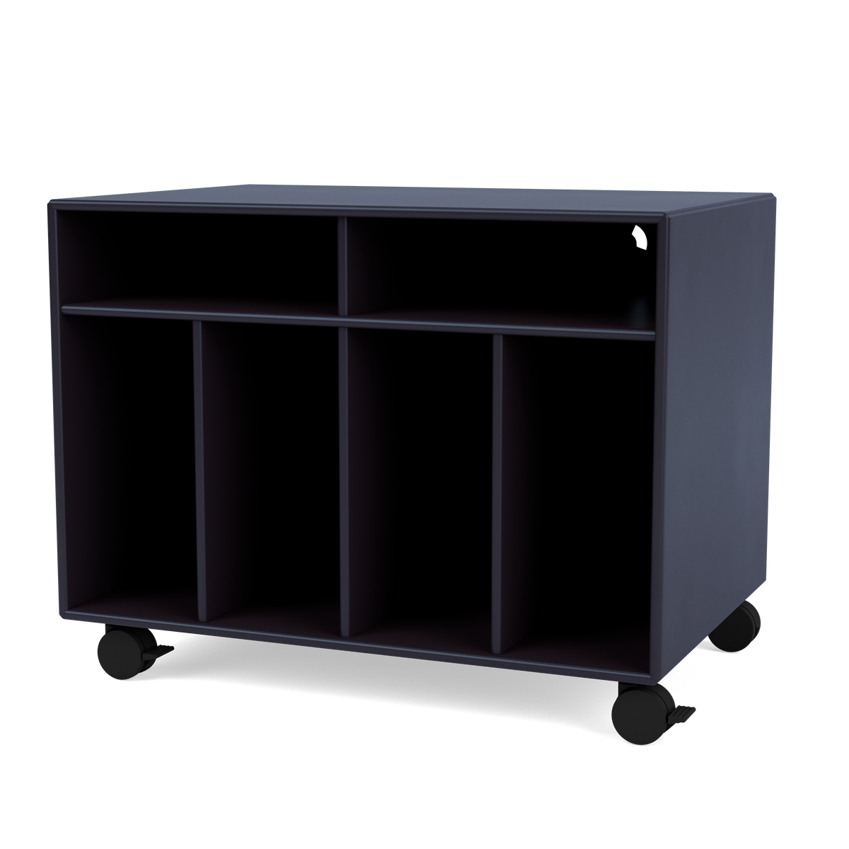 Module de Rangement Spin I par Peter J. Lassen, laque 147 Shadow, sur roulettes, packshot Montana