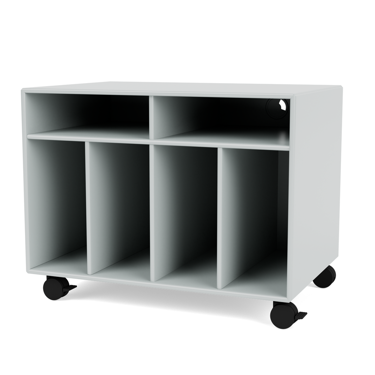 Module de Rangement Spin I par Peter J. Lassen, laque 156 Oyster, sur roulettes, packshot Montana