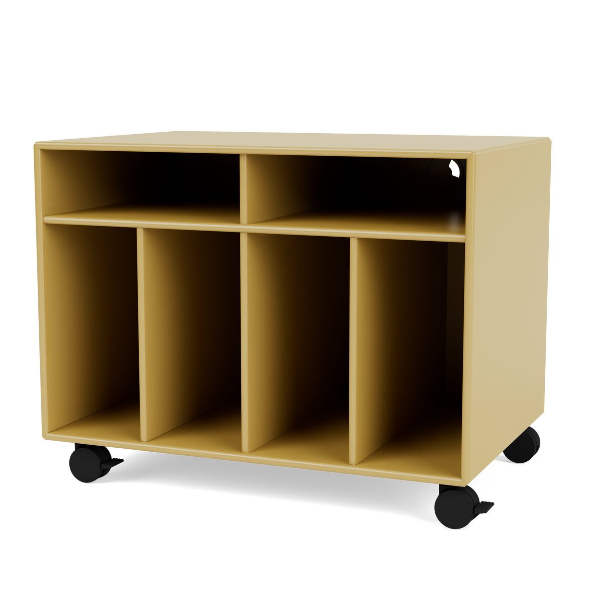Module de Rangement Spin I par Peter J. Lassen, laque 157 Cumin, sur roulettes, packshot Montana