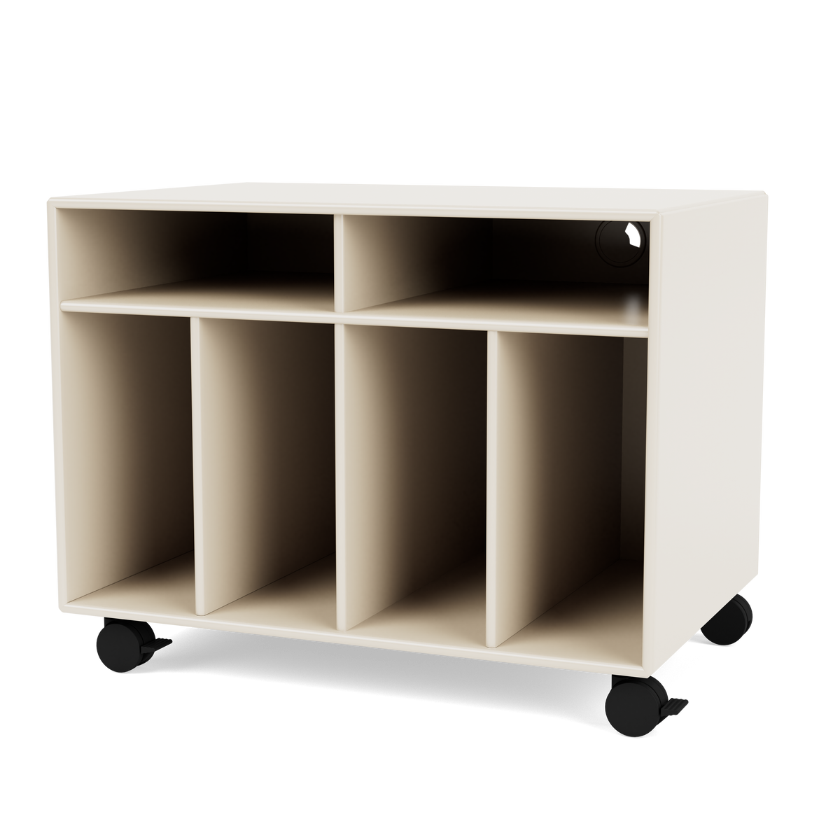 Module de Rangement Spin I par Peter J. Lassen, laque 158 Oat, sur roulettes, packshot Montana