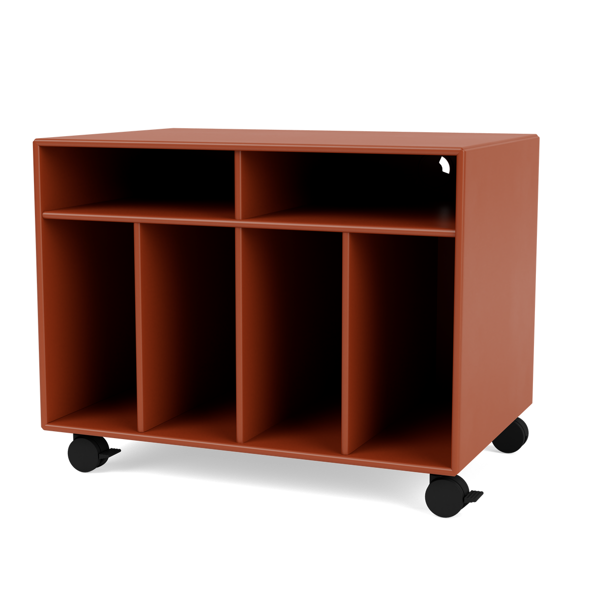 Module de Rangement Spin I par Peter J. Lassen, laque 162 Hokkaido, sur roulettes, packshot Montana