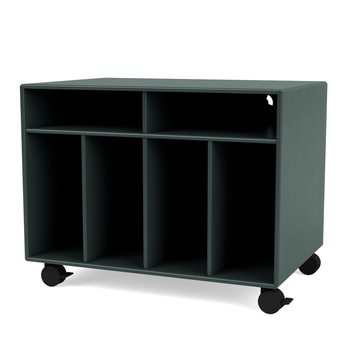 Module de Rangement Spin I par Peter J. Lassen, laque 163 Black Jade, sur roulettes, packshot Montana
