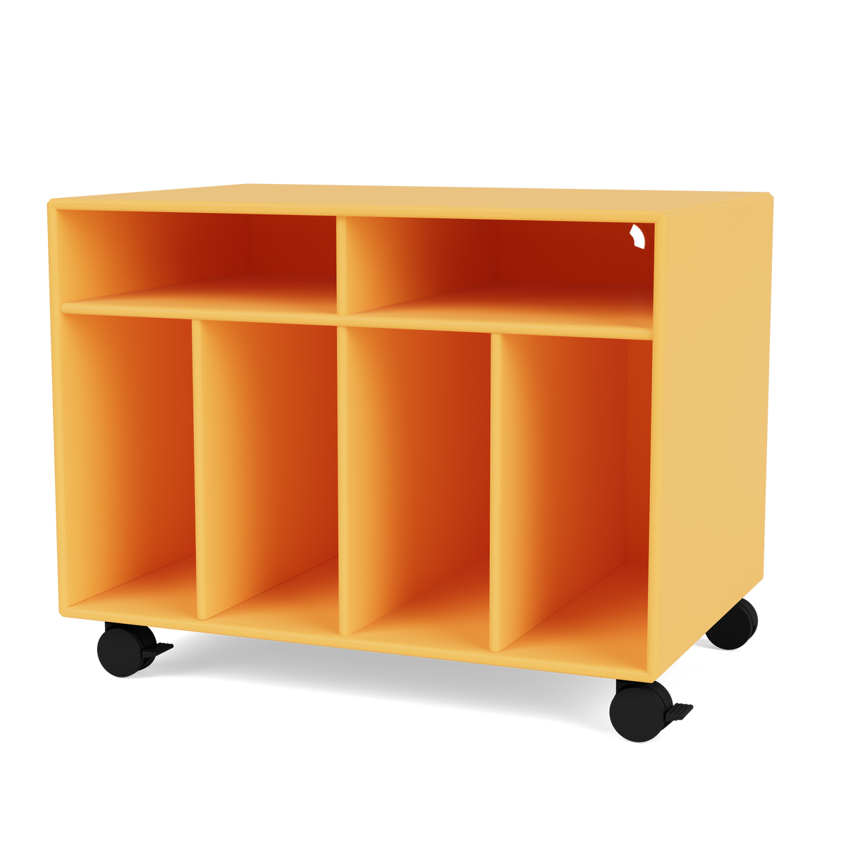 Module de Rangement Spin I par Peter J. Lassen, laque 166 Acacia, sur roulettes, packshot Montana
