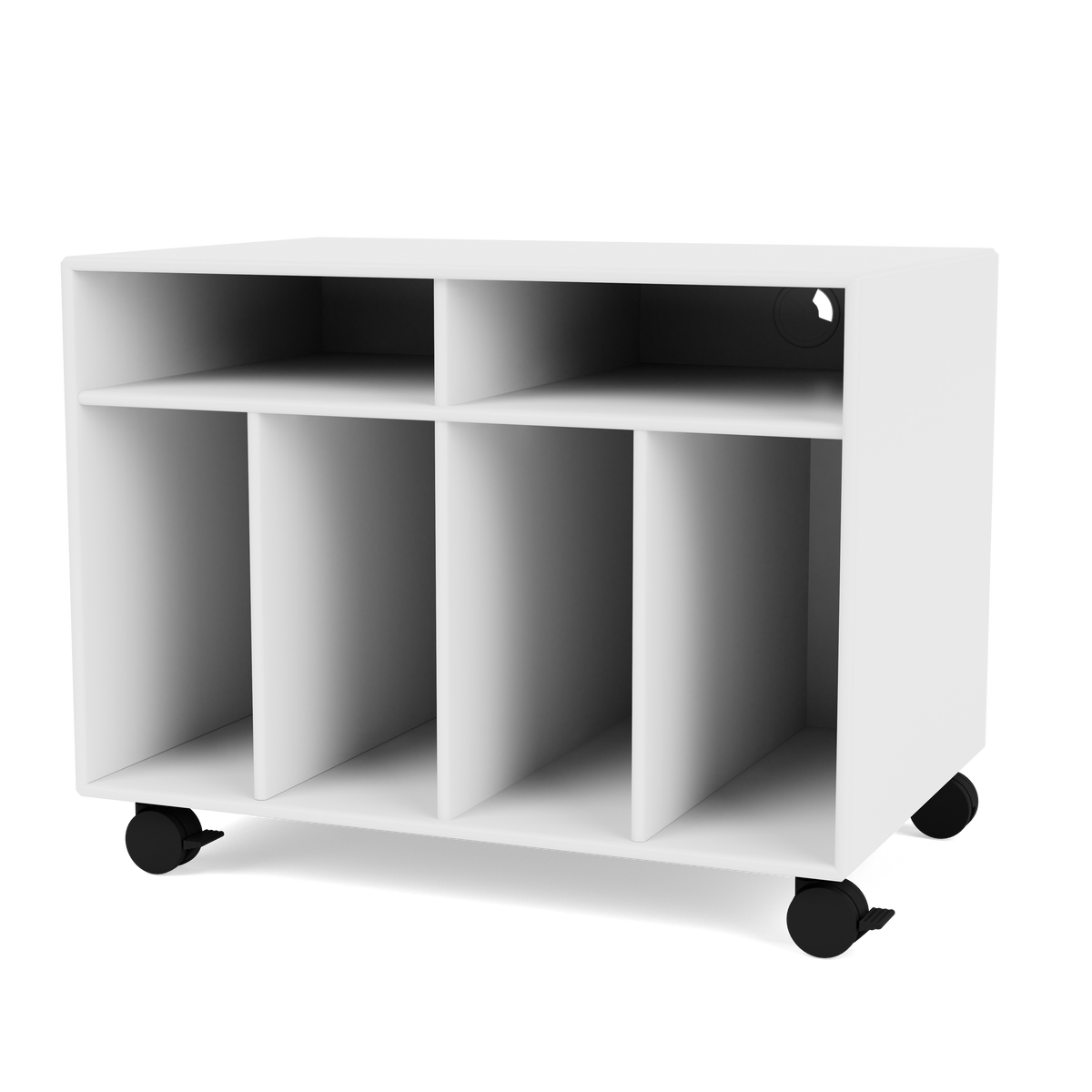 Module de Rangement Spin I par Peter J. Lassen, laque 38 Snow, sur roulettes, packshot Montana