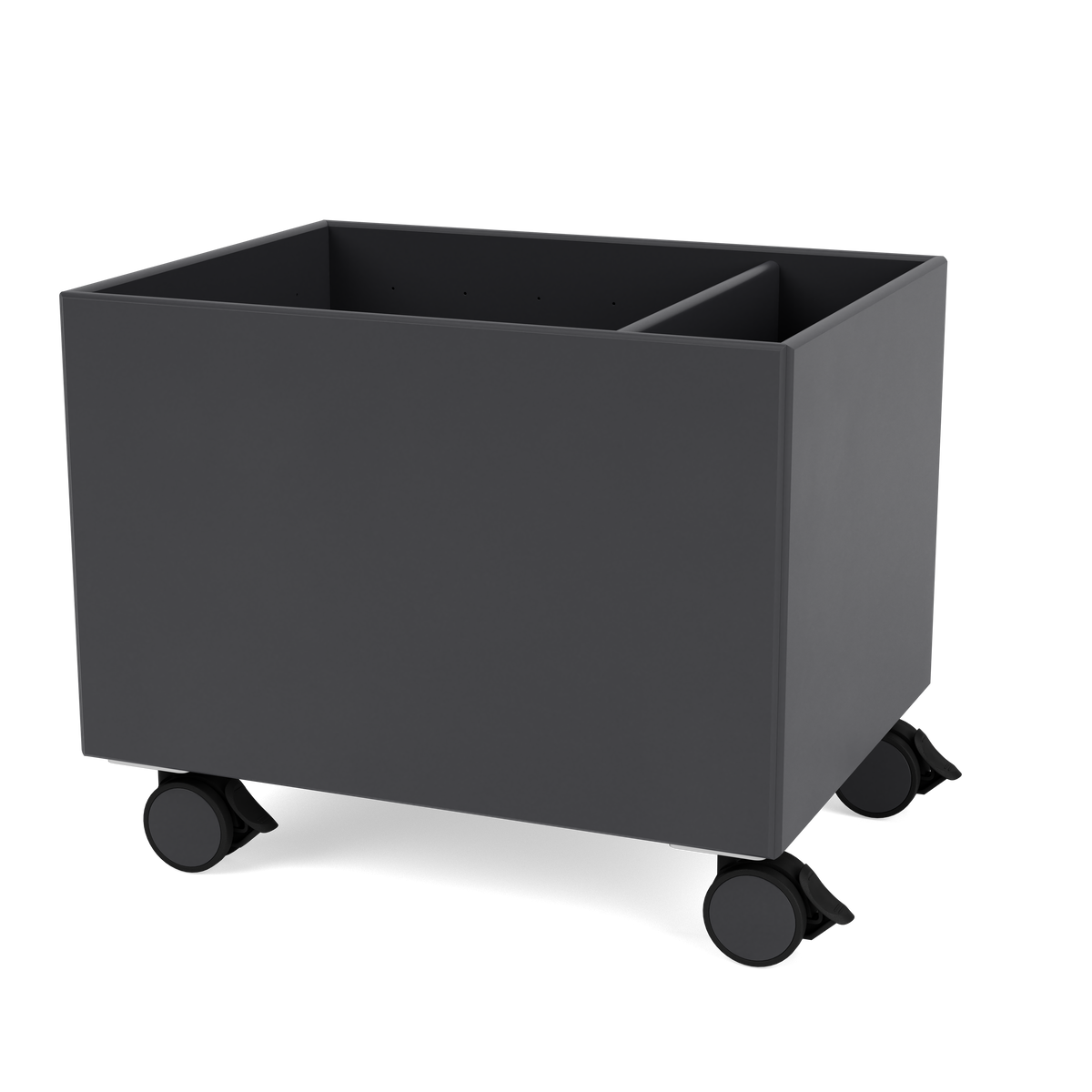 Colour Box II Montana laquée 04 Anthracite, sur roulettes, vue de trois quarts