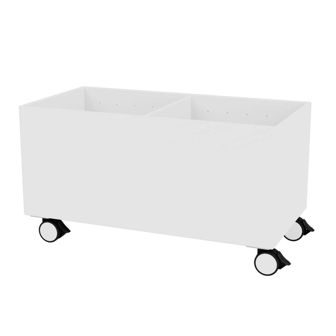 Colour Box III Montana laquée 101 New White, sur roulettes, vue de trois quarts