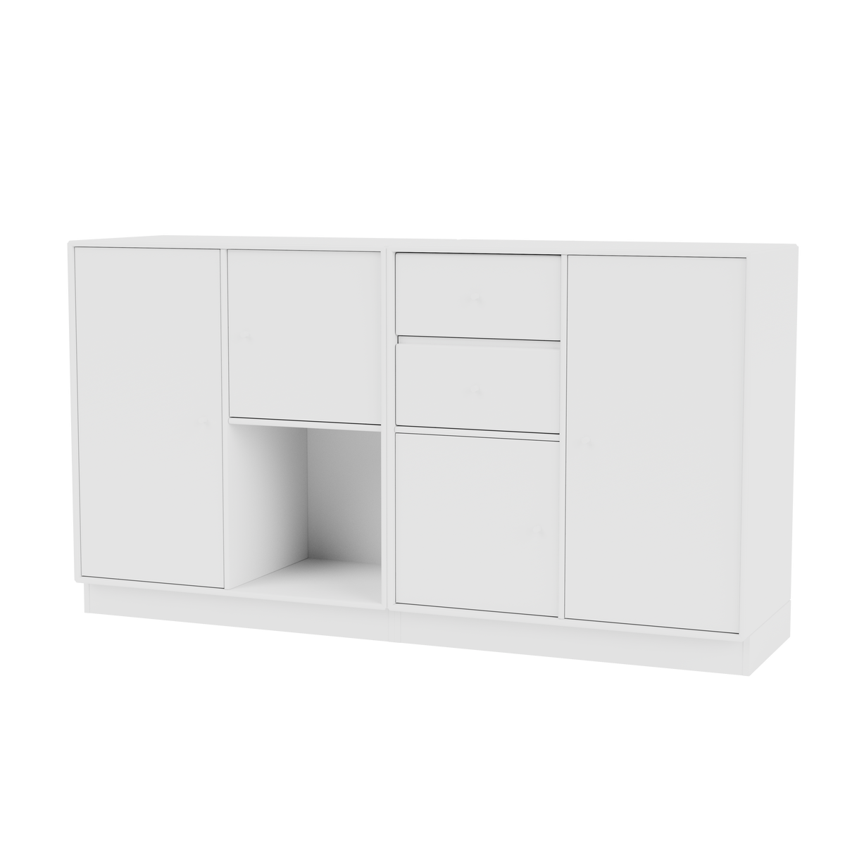 Buffet Couple Quick Ship, laque 101 New White, sur socle de 7 cm, packshot Montana
