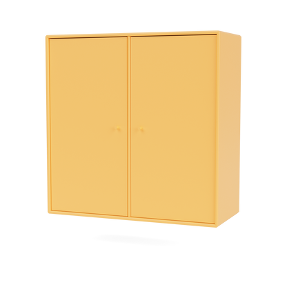 Meuble de rangement Cover Montana, laque 166 Acacia, suspendu au rail mural, vue de trois quarts sur fond blanc