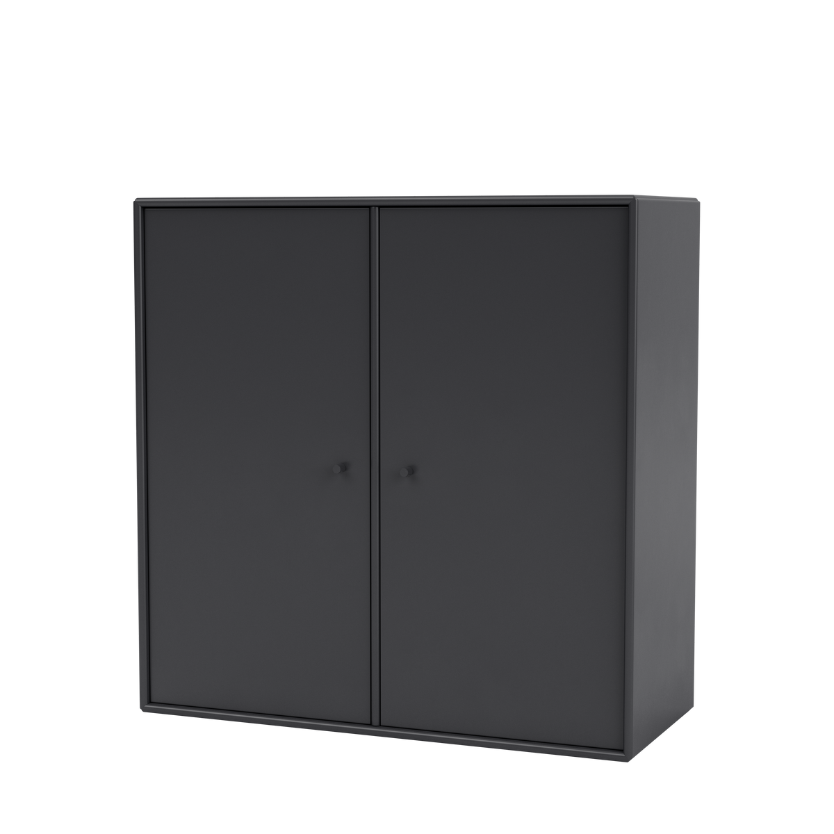 Meuble de rangement Cover Montana, laque 04 Anthracite, suspendu au rail mural, vue de trois quarts sur fond blanc