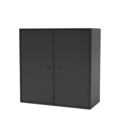 Meuble de rangement Cover Montana, laque 04 Anthracite, suspendu au rail mural, vue de trois quarts sur fond blanc